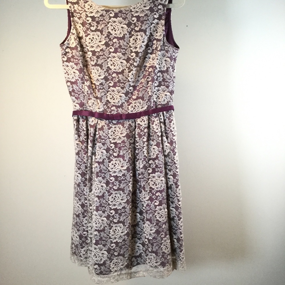 Maroon with lace overlay, above knee for al dress.